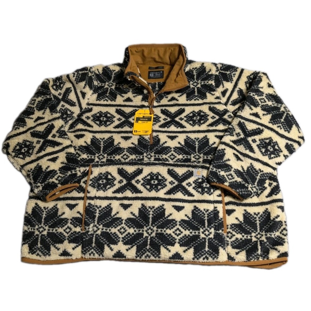 Carhartt Womens Sherpa Fleece Pullover 1/4 Zip Loose Fit Fair Isle NWT 3X